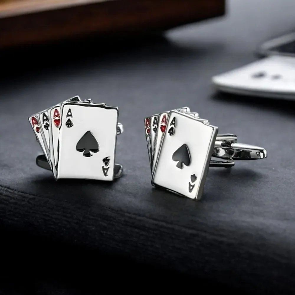 Four Aces Cufflinks Men's Tuxedo Prom Wedding Formal Poker Player Texas Hold Em